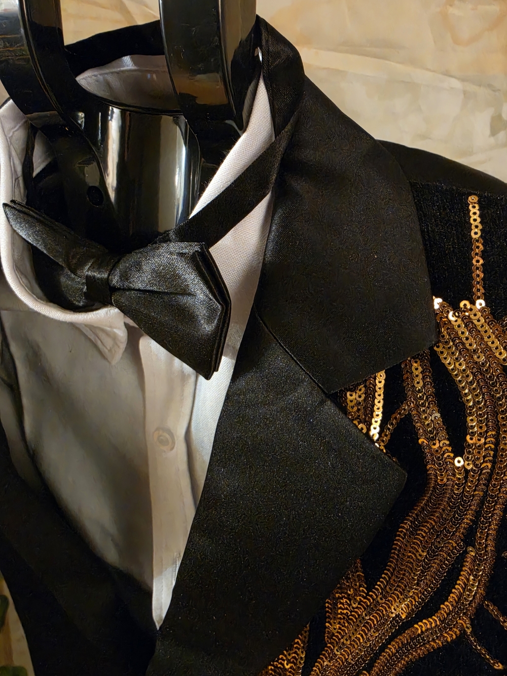 Kids Black Tuxedo Jacket with Gold Sequin Accent - Picture 4 of 7